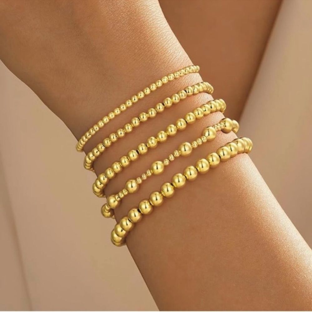 NEW 14k Gold Plated Elegant Gold Beaded Bracelet Set